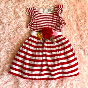 MONNALISA Girls Red & White Stripe Dress